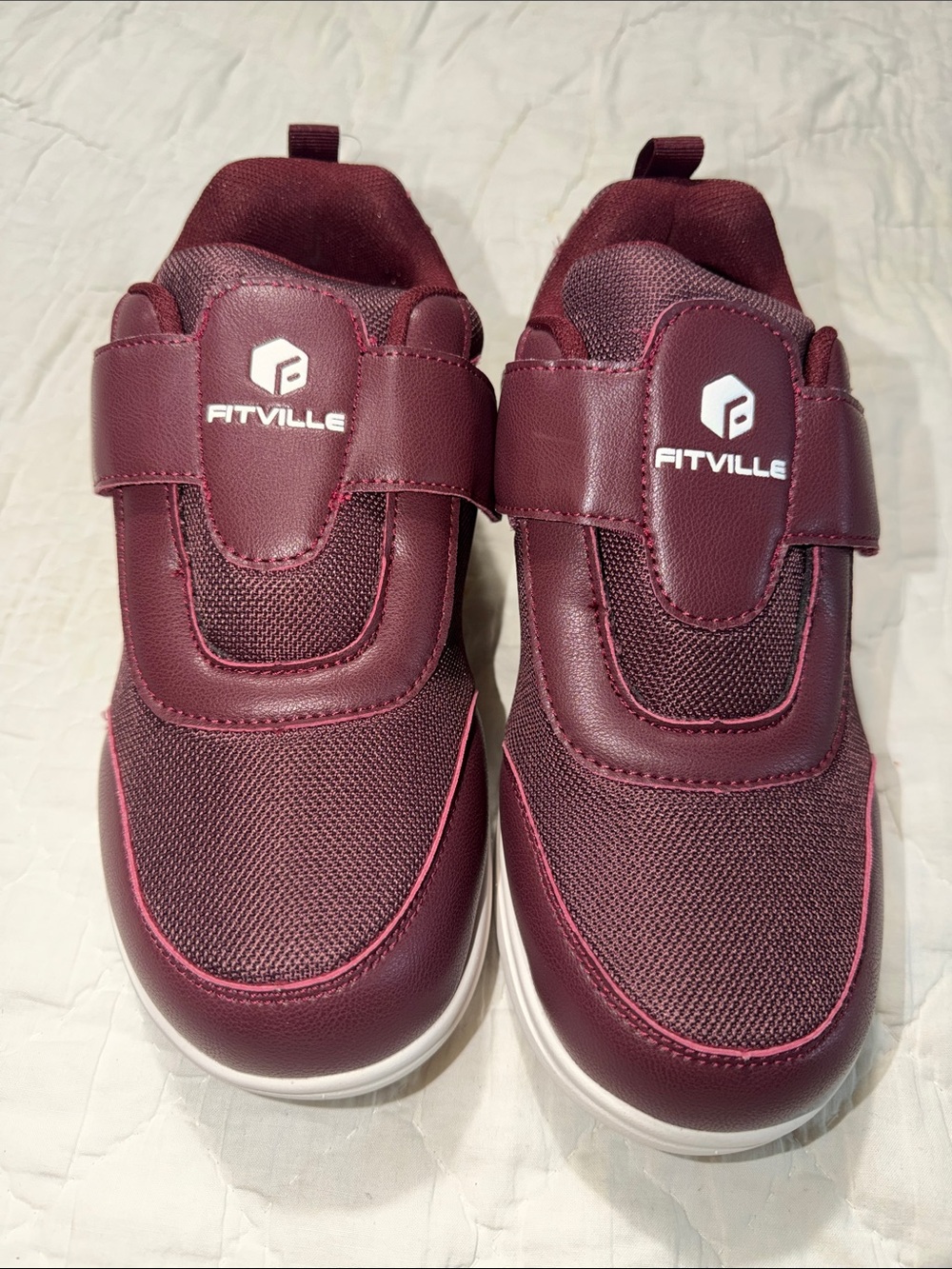 FitVille Walking Shoes Women 8 Burgundy New Strap Comfort Wide Toe Sneakers